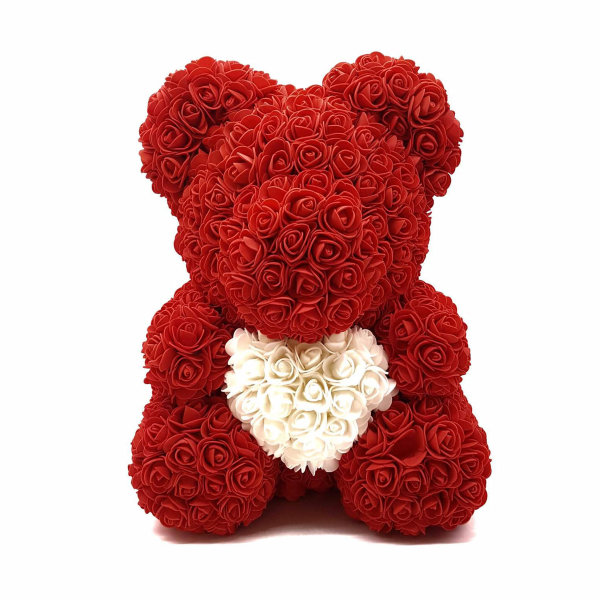 Мишка из роз с сердцем, 40 см, красный